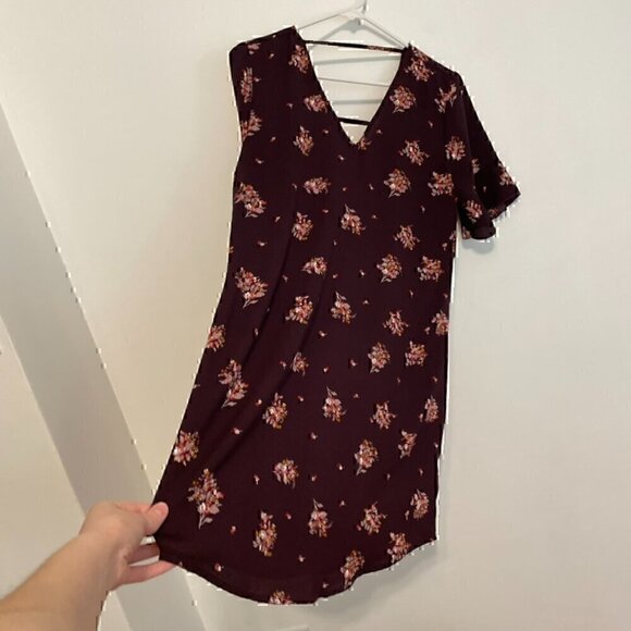 MAURICES Floral Bar Back Shift Dress Plum Purple Multi Short Sleeve Mini Fall S - Picture 8 of 13